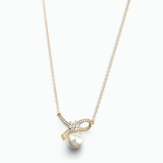 Mæktub Breast Cancer Awareness Symbol Pearl Pendant Gold Necklace