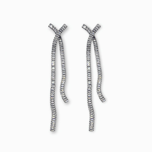 Mæktub Holiday Special Occasion X- Pave Emerald Cut CZ Linear Drop Earrings