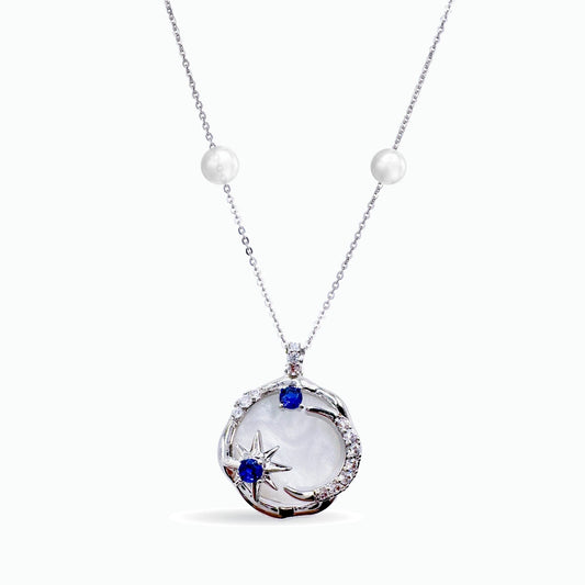 Title Product vendor Necklaces Celestial Crescent Moon & Twin Sapphire Stars Silver Necklace