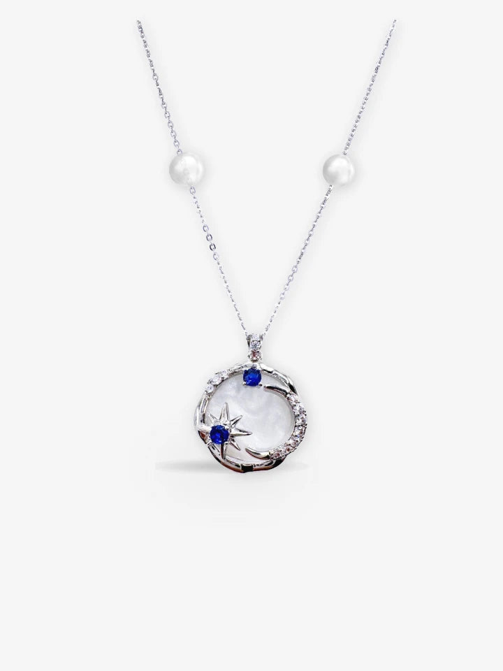 Title Product vendor Necklaces Celestial Crescent Moon & Twin Sapphire Stars Silver Necklace