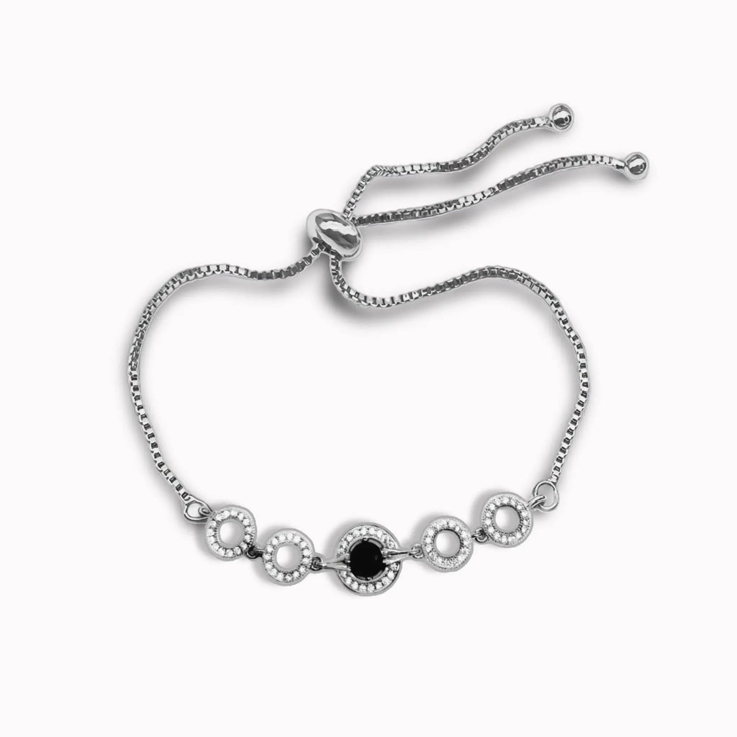 Maktub.wearitbecomeit Adjustable silver bracelet for women with cubic zirconia and circle design